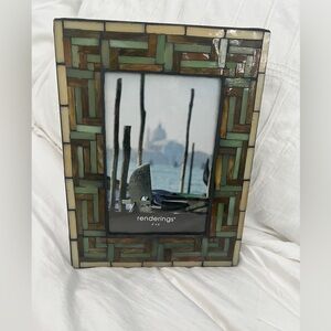 4x6 Stained Glass Photo Frame: Arts And Crafts style- Green, Brown & Beige